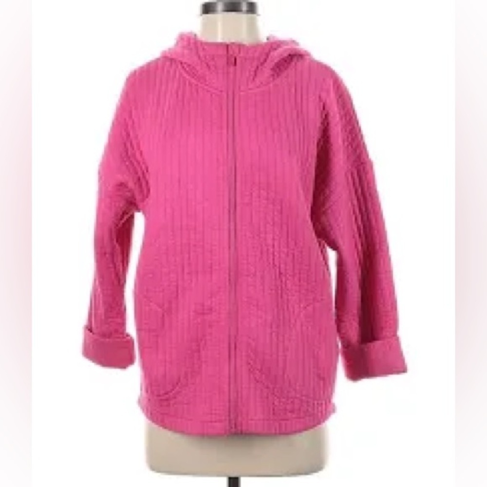 Gap Fit Jacquard Zip Up Jacket Quilted Hoodie Pink size Medium - Picture 3 of 13